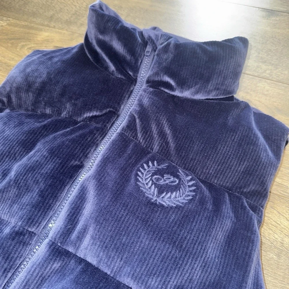 Victoria's Secret‎ Pink Ribbed Velour Crop Puffer Bomber Jacket Blue Gorpcore L